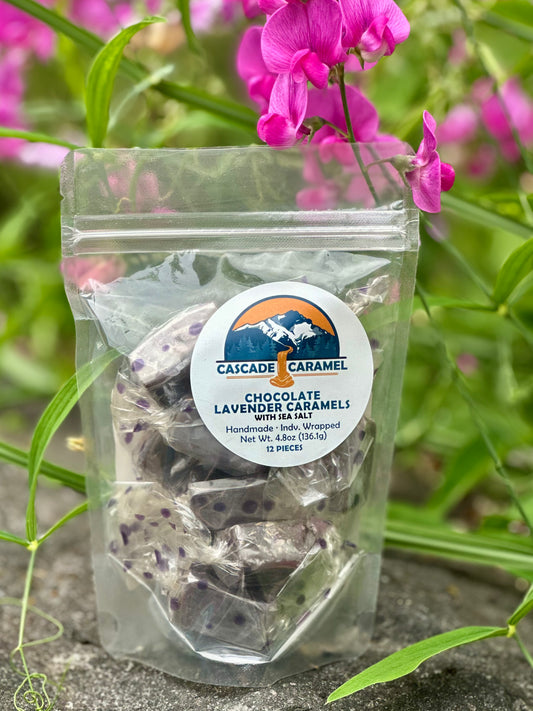Chocolate Lavender Caramels with Sea Salt - 12pc. bag